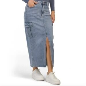 Blue Revival Recycled Blue Denim Cargo Jeans Maxi Midi Skirt 27